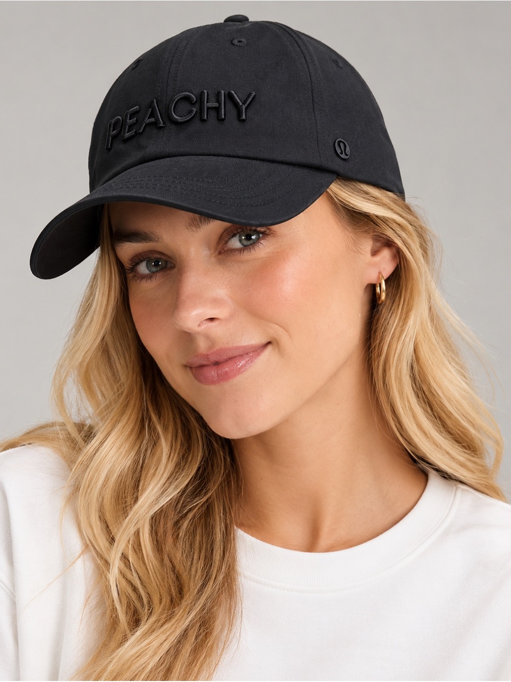 New! Lululemon Classic Ball Cap PEACHY Black Embroidered Hat S/M NWT